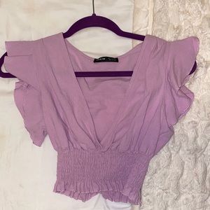 SHEIN LILAC RUFFLED CROPPED TOP sz s